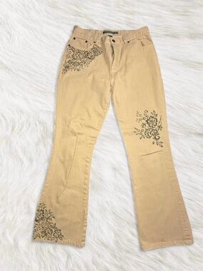 Y2K Lauren Ralph Lauren Beige Floral-Print Flare Jeans